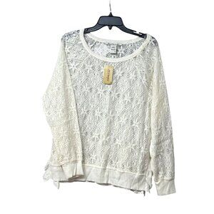 American Rag Junior’s Lace Knit Ruffle Hemline Trim Sweater Tunic, L